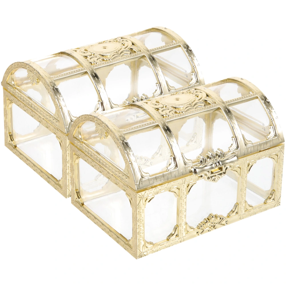 2pcs Vintage Jewelry Boxes Plastic Treasure Chests Rings Storage Cases for Wedding