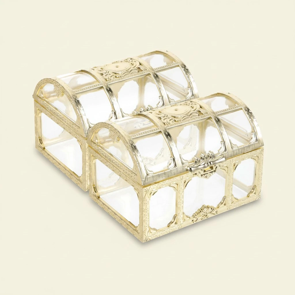 2pcs Vintage Jewelry Boxes Plastic Treasure Chests Rings Storage Cases for Wedding