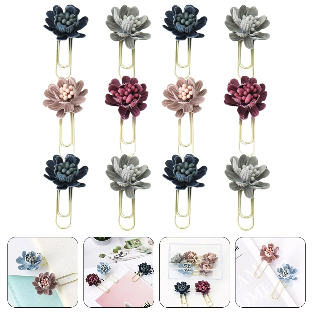 12 pcs Flower Paperclips Cute Paper Clips Bookmark Marking Paper Clips Small Paper Clips