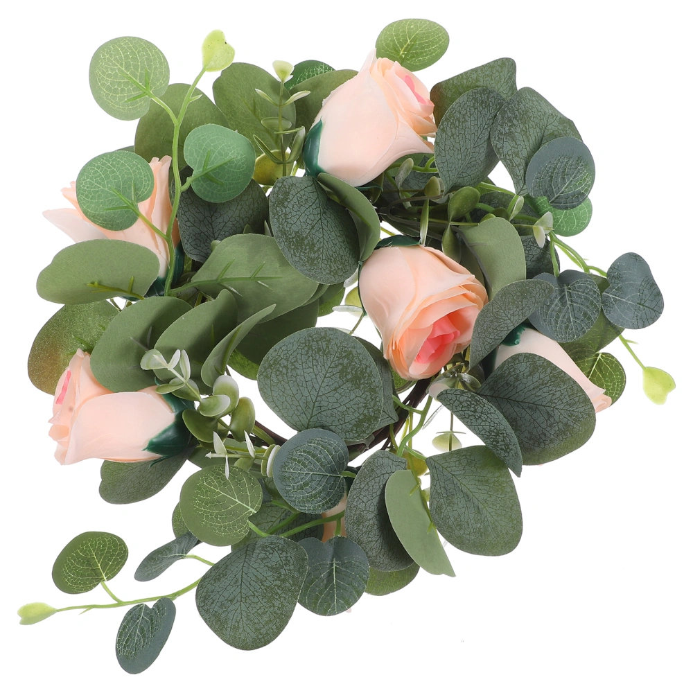 Artificial Flower Candle Ring Decor Silk Rose Flower Candle Wreath Candle Decoration