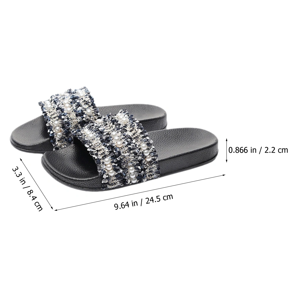 1 Pair Women Pearl Sandals Braided Pearl Flat Sandals Summer Flat Sandals Slippers