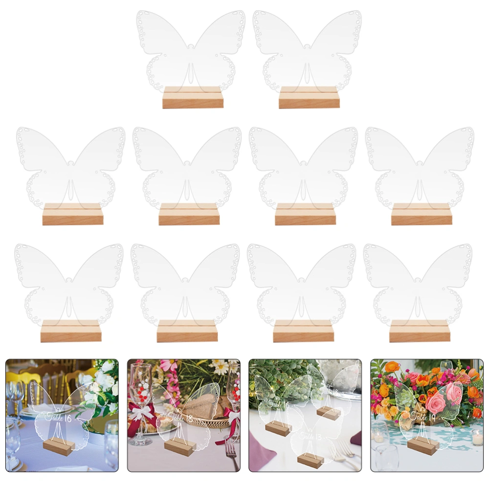 10 Sets  Transparent Butterfly Acrylic Sign Blank Acrylic Butterfly Shape Table Sign with Wood Stand