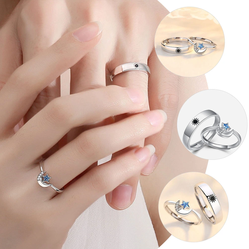 1 Pair Sun and Moon Rings Couple Open Rings Matching Rings Decorative Lover Rings Jewelry