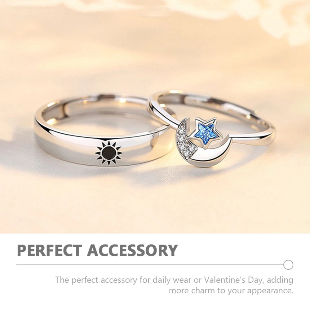 1 Pair Sun and Moon Rings Couple Open Rings Matching Rings Decorative Lover Rings Jewelry