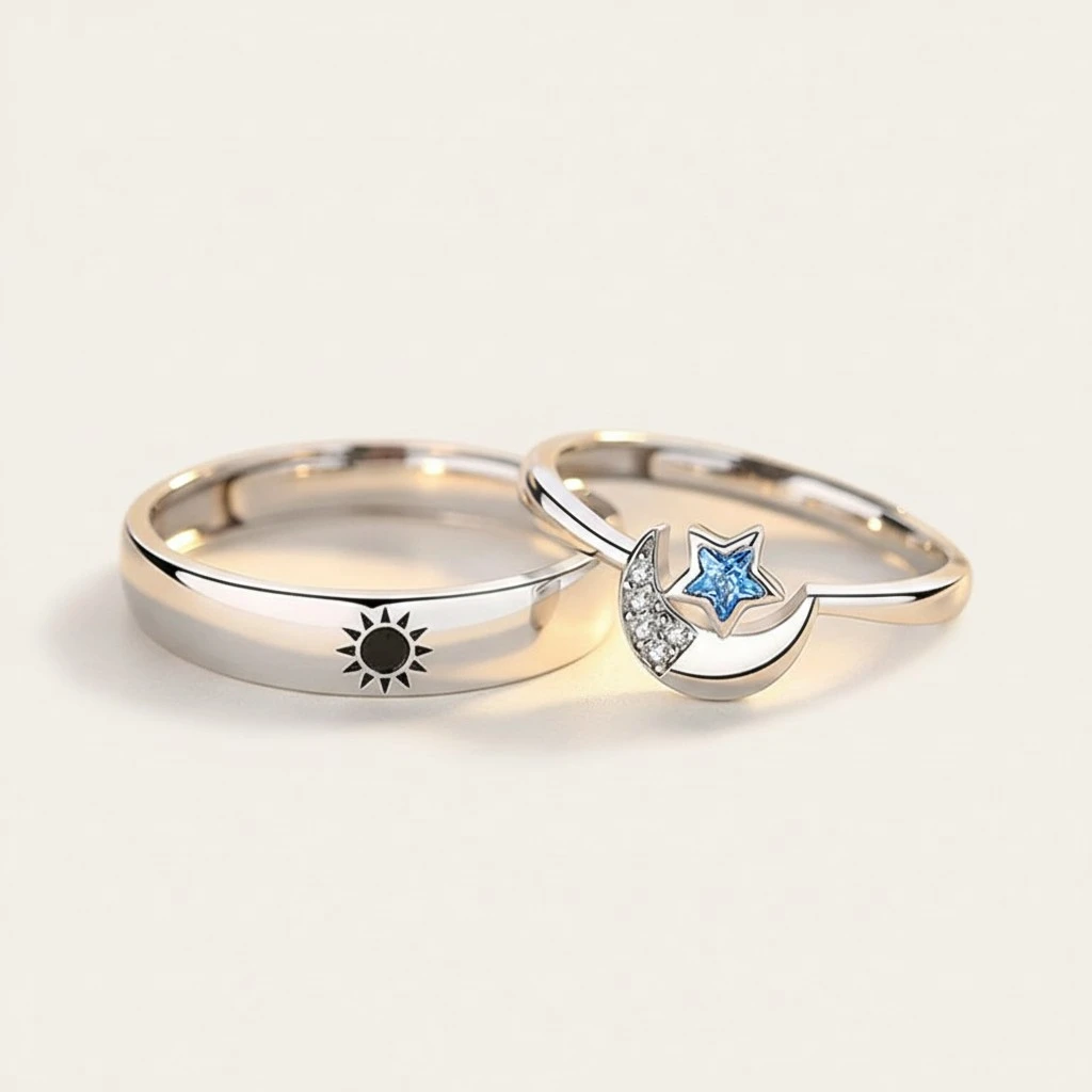 1 Pair Sun and Moon Rings Couple Open Rings Matching Rings Decorative Lover Rings Jewelry