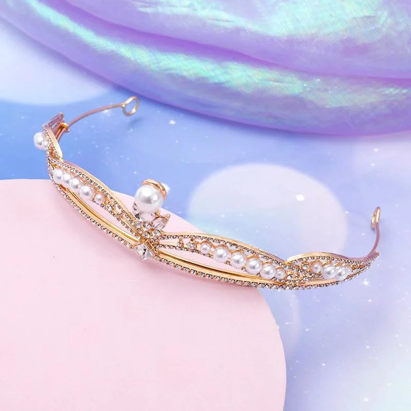 Bridal Crown Headband Wedding Crown Headband Rhinestone Crown Artificial Pearl Crown