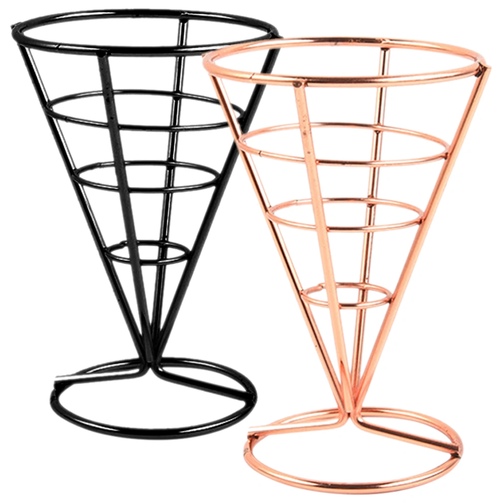 2pcs French Fries Cone Holder Creative Hollow Fried Food Basket Desktop Bread Stainless Steel Stand