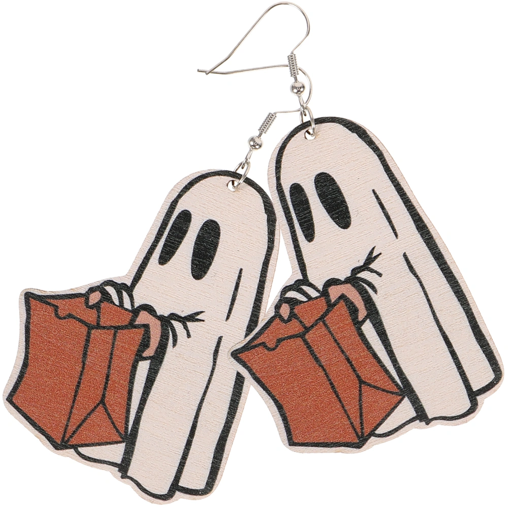 1 Pair Halloween Earrings Ghost Earrings Wooden Dangle Drop Earrings Funky Earrings