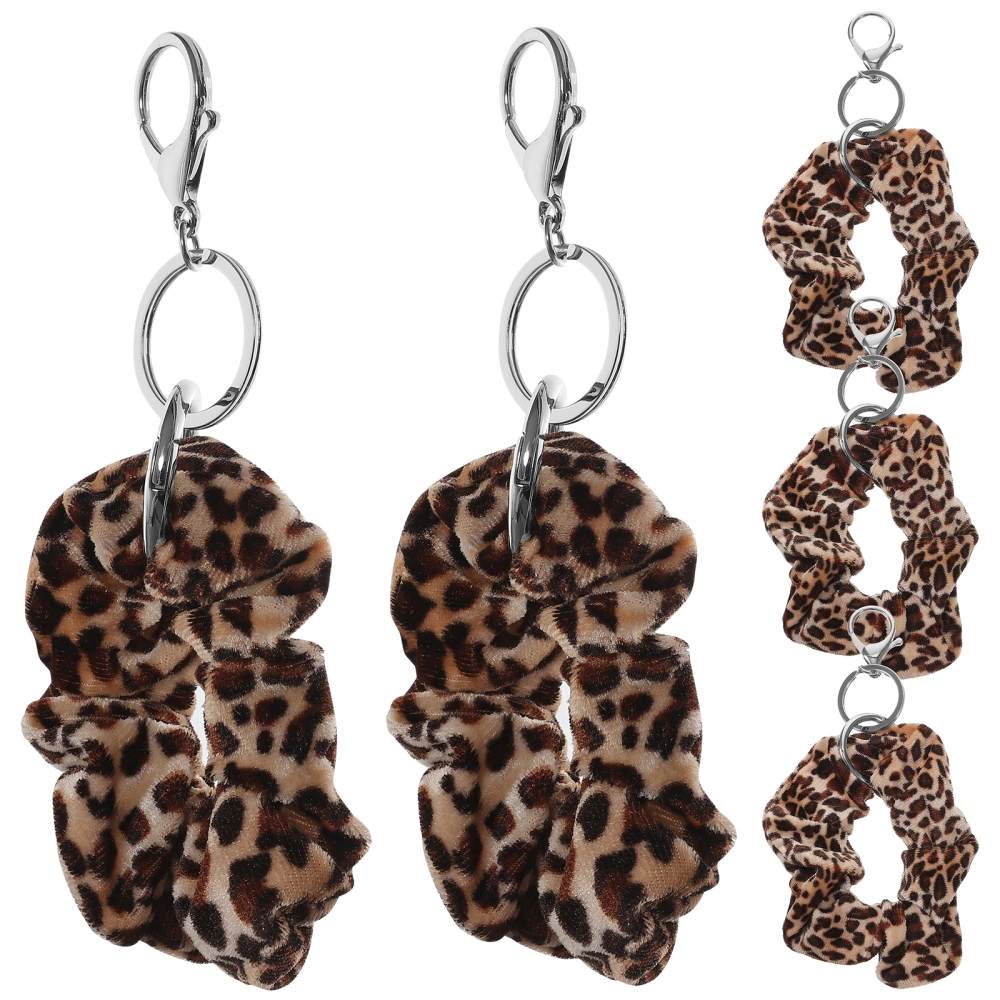 5pcs Leopard Print Wrist Strap Keychain Scrunchie Bracelet Keyring Decor Bracelet Keychain Hanging Decor