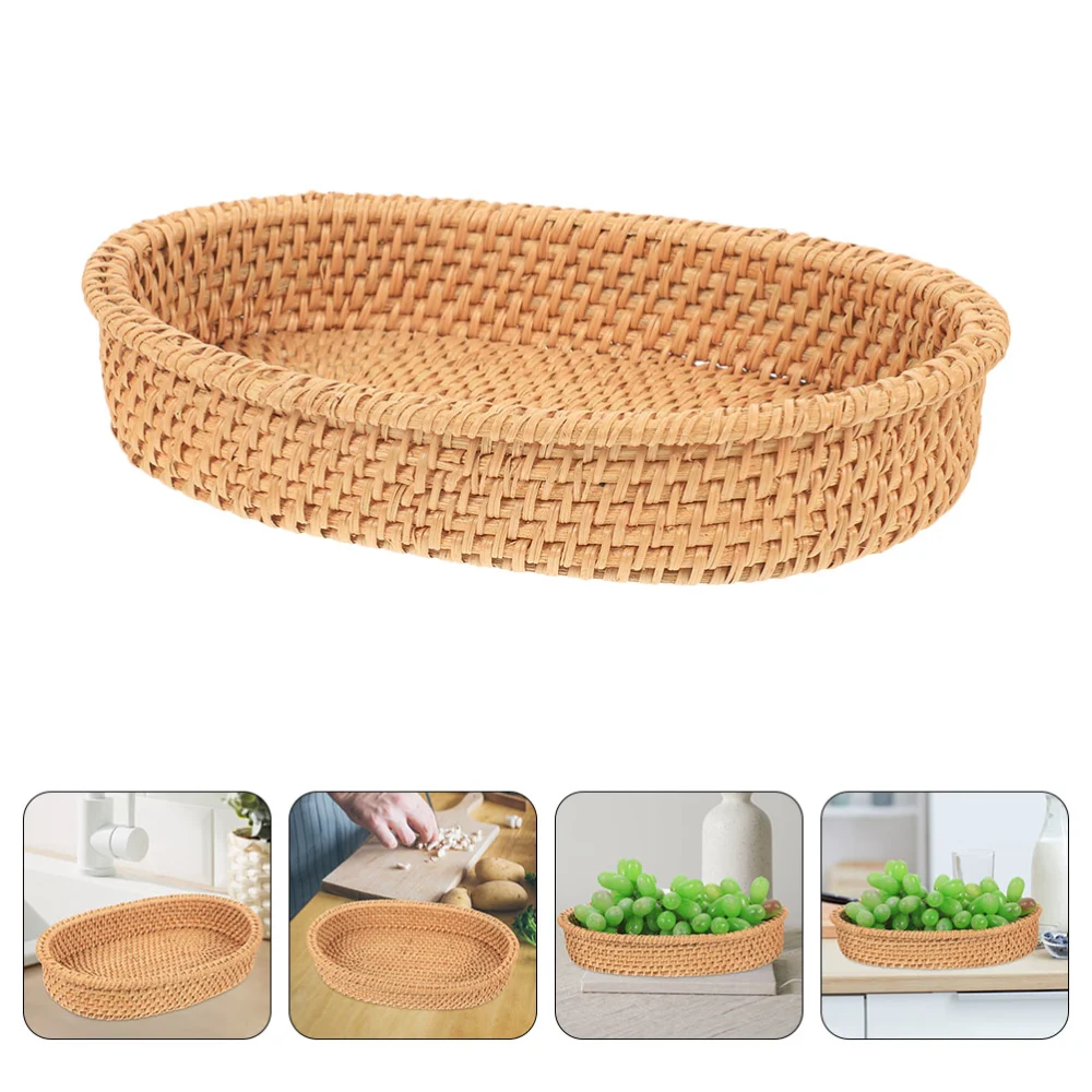 Woven Storage Basket Hand-Woven Basket Bread Fruit Food Breakfast Basket Sundries Container