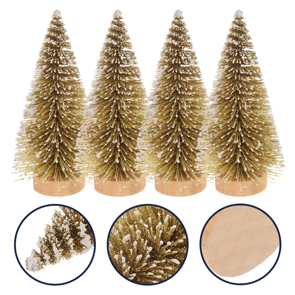 4pcs Mini Xmas Tree Miniature Xmas Tree with Wooden Base Christmas Desktop Decoration