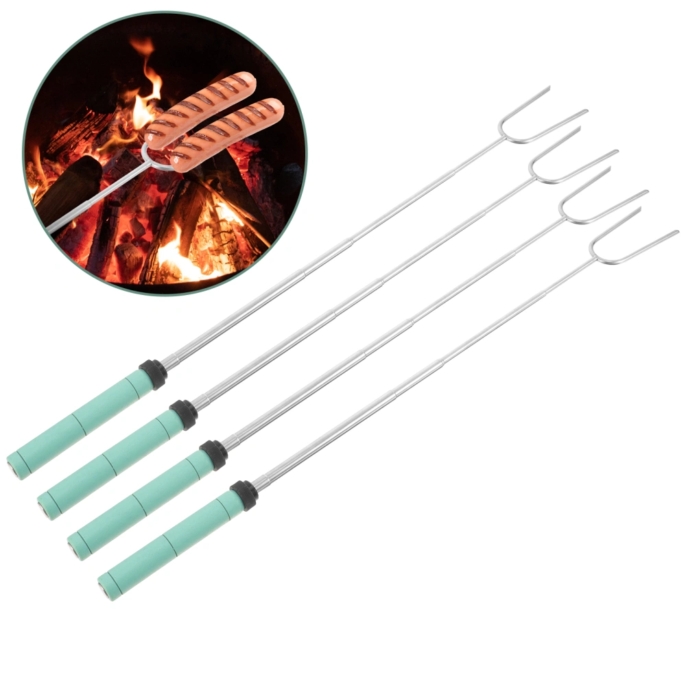 4pcs Grill Meat Stick Telescopic Barbecue Stick U-shaped BBQ Stick Camping Supply