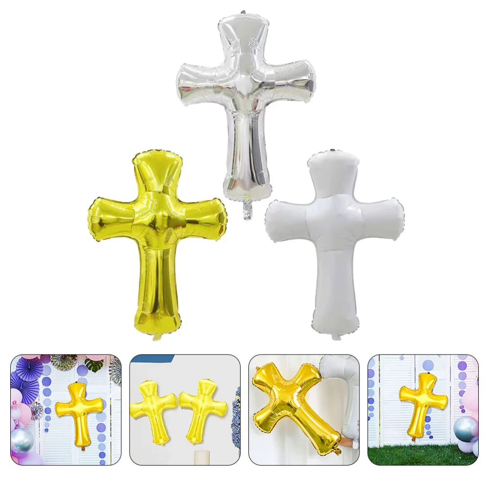 3Pcs Cross Shape Balloon Christmas Memorial Balloons Baby Christening Foil Balloon for Party