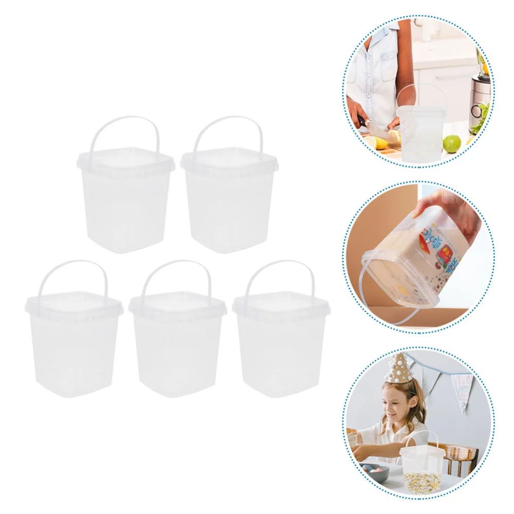 5pcs Clear Bucket with Lid Food Bucket for Ice Cream Milk Tea Ice Cube Fruit Yogurt 1L