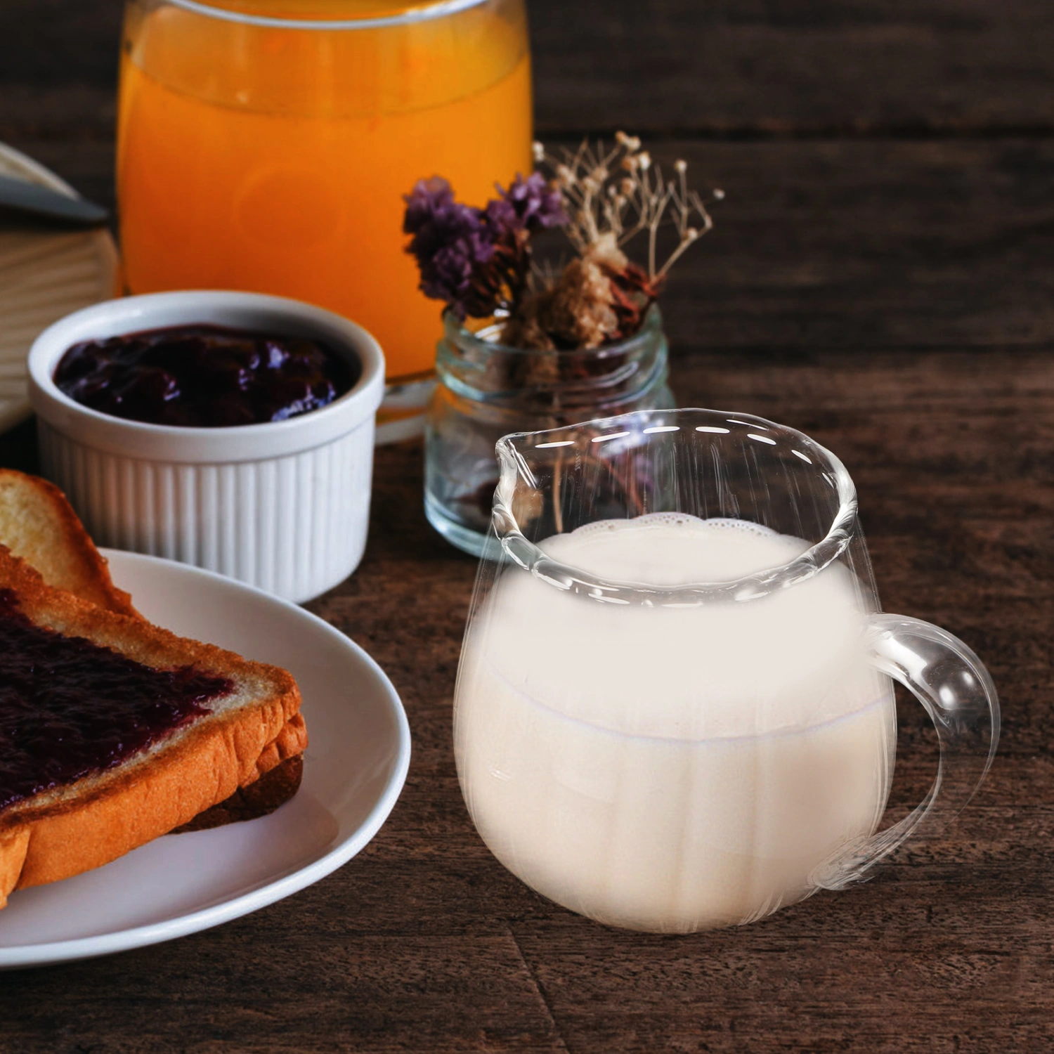Glass Creamer Pitcher Cup Coffee Creamer Jar with Pour Spout Mini Glass Milk Jug(100ml)