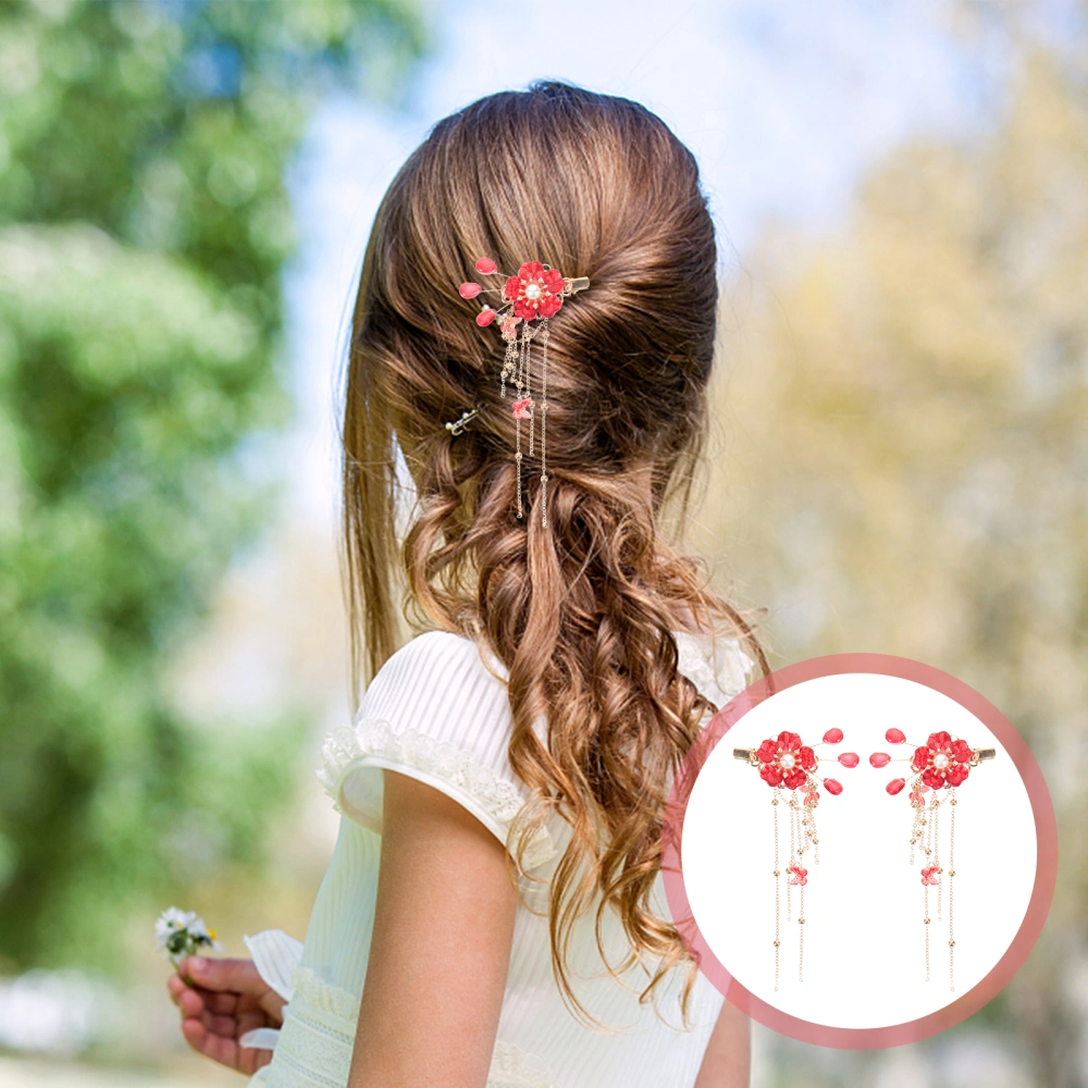 2pcs Flower Hair Clips Tassel Hairpins Women Hair Clips Vintage Hair Accessories for Teen Girls