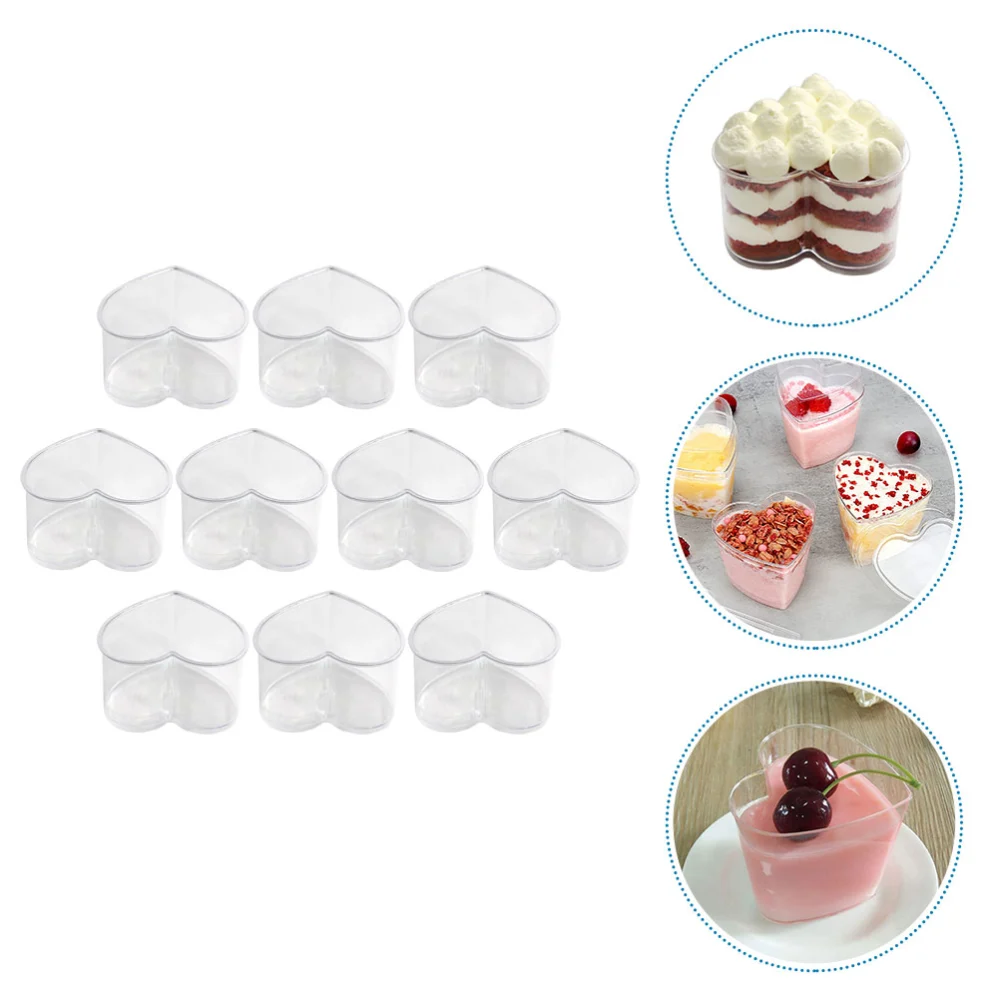 10Pcs Transparent Dessert Cups Multi-function Pudding Cups Heart Shaped Dessert Cups(150ml)