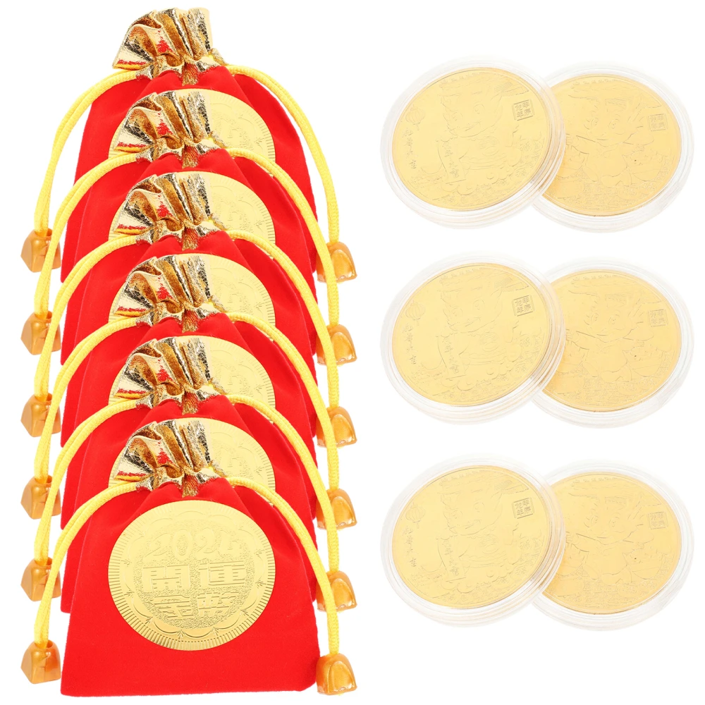 6 Sets of The Year of Dragon Coins Chinese New Year Coins Fortune Commemorative Coins with Bags