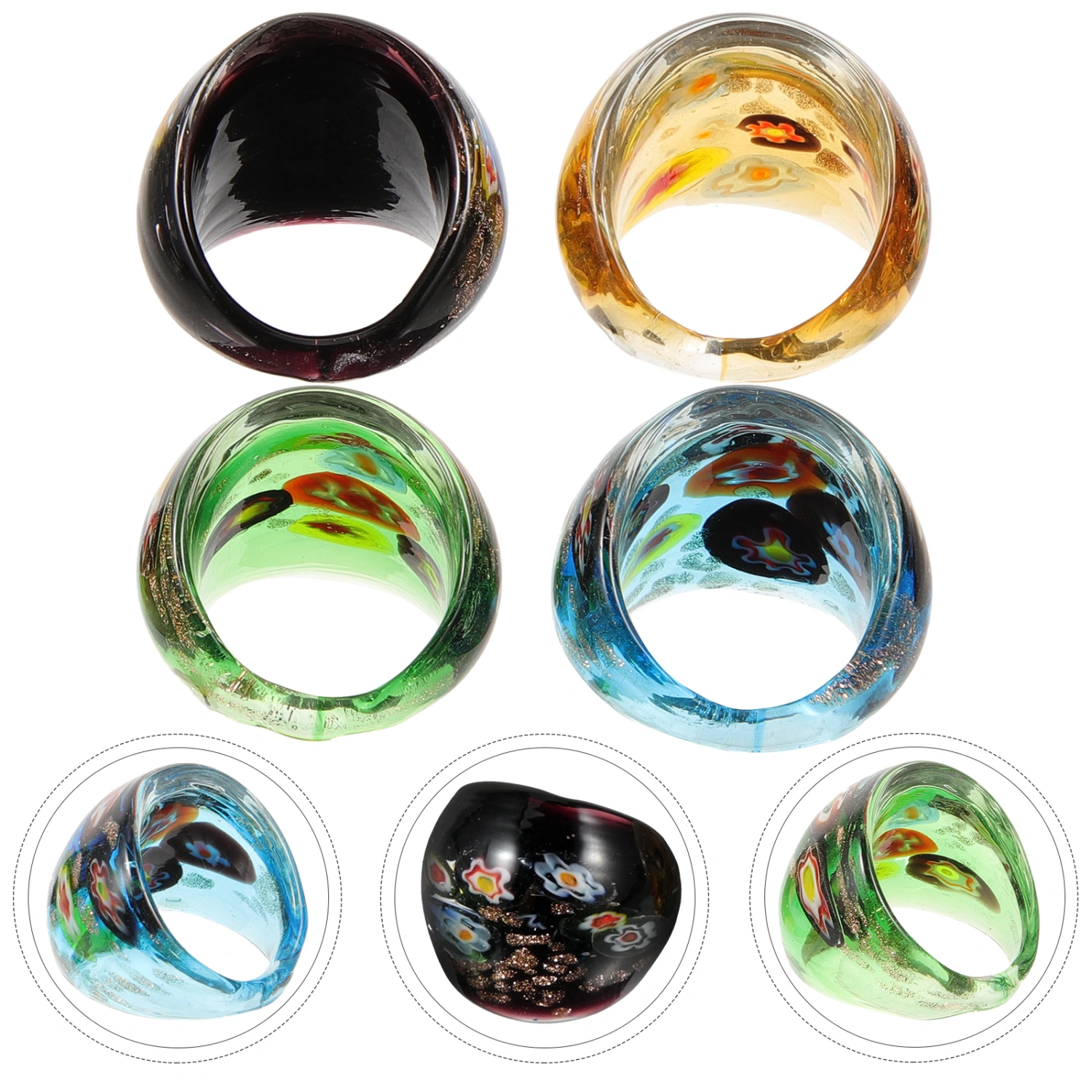 4 pcs Glass Rings Decorative Glass Finger Rings Women Glass Rings Personalized Glass Rings