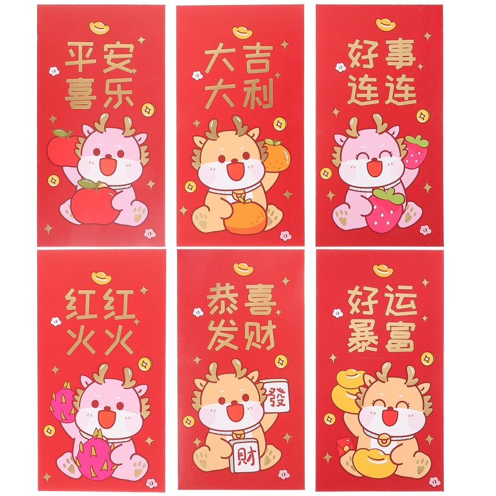 6Pcs Decorative Money Pouches Spring Festival Packets Lovely Red Envelopes New Year Accessory (Mixed Style)