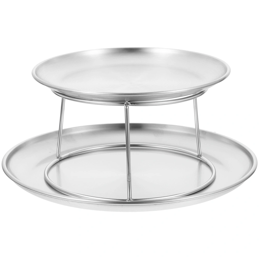 1 Set of Stainless Steel Cake Display Tray Double-layer Food Serving Plate Reusable Snack Dish For Party Use