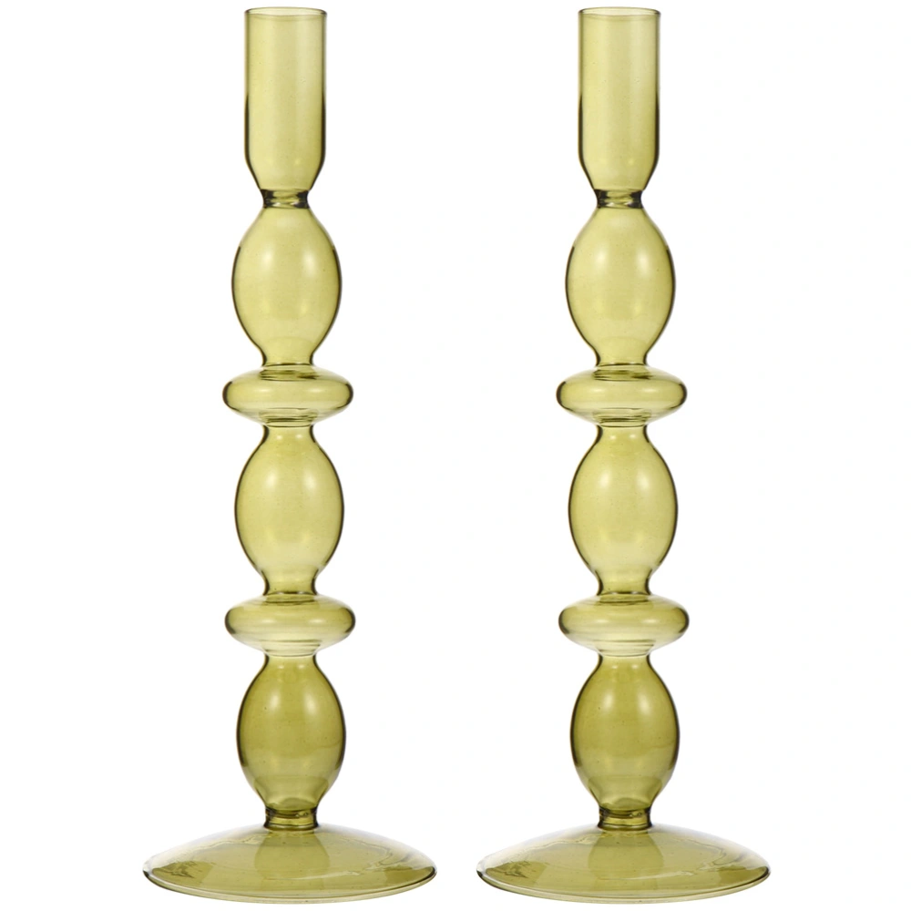 2pcs Glass Candle Holder Romantic Tabletop Decorative Candlestick Holder for Pillar Candles