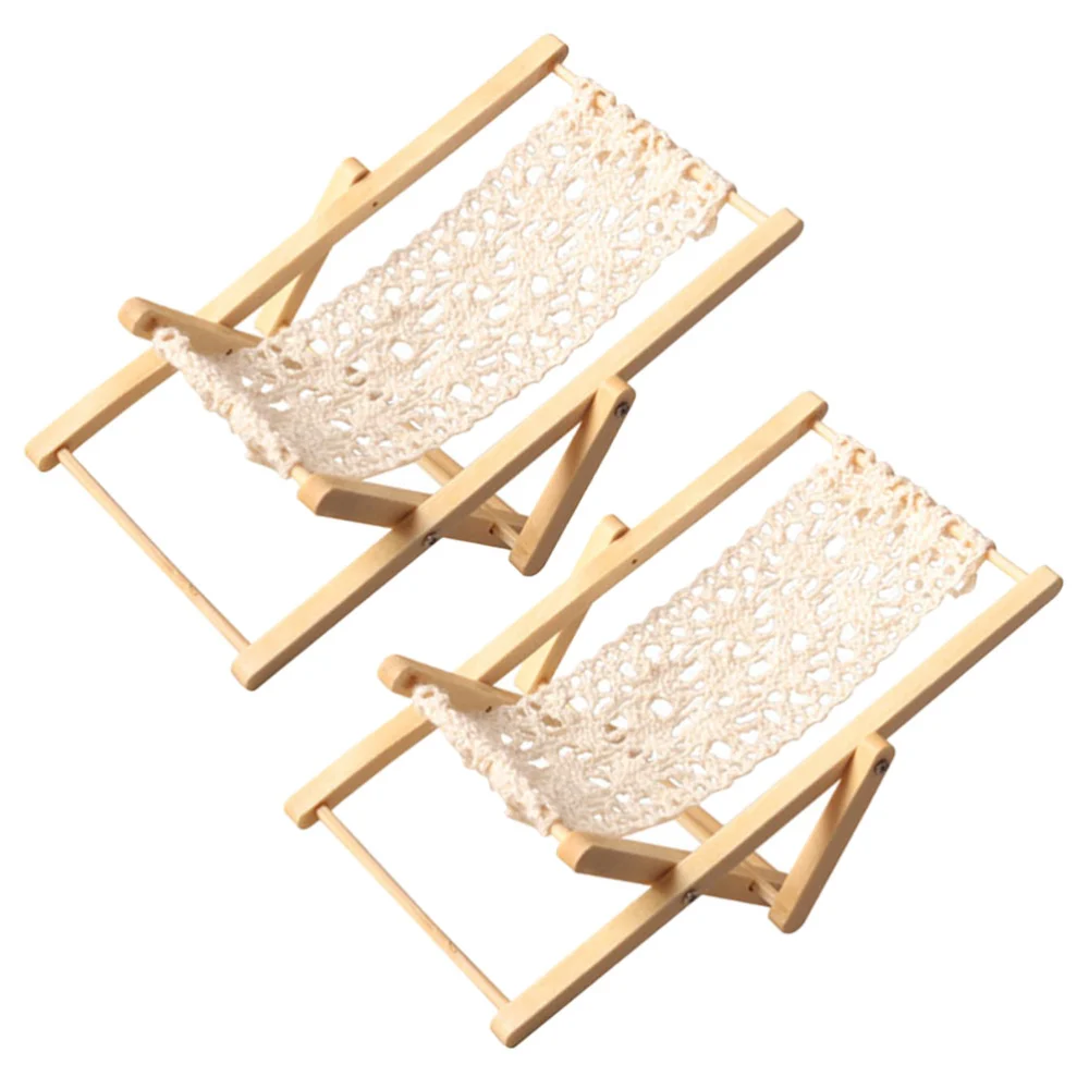 2pcs Simulated Beach Longue Model Doll House Miniature 1/12 Deck Chair Models