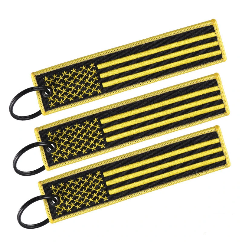 Embroidered Black Background White Word American Flag State Flag Keychain