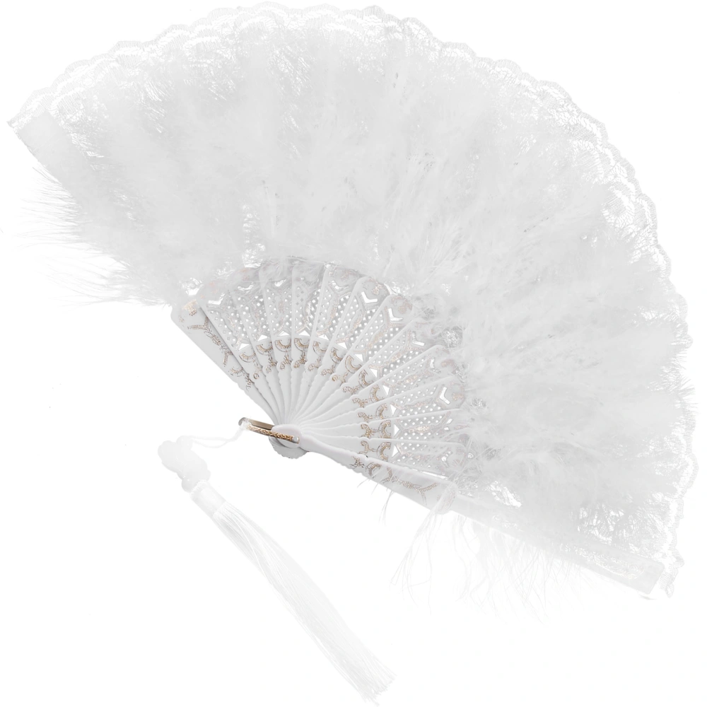 Lace Folding Hand Fan Vintage Handheld Plume Lace Fan Wedding Bride Plume Fan for Party