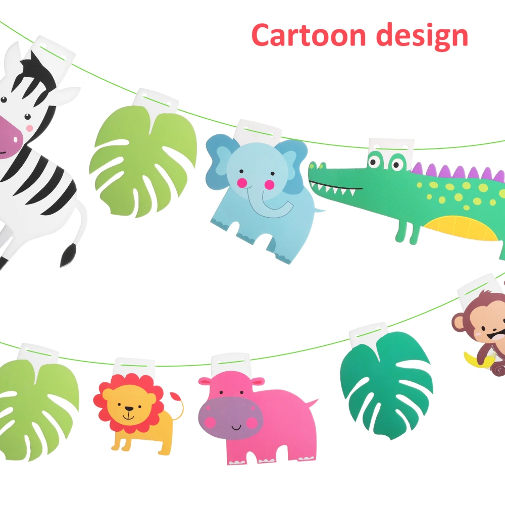 4 Pcs Decorative Banners Palm Leaf Banners and Cartoon Animals Flags Banners Hanging Buntings Garlands