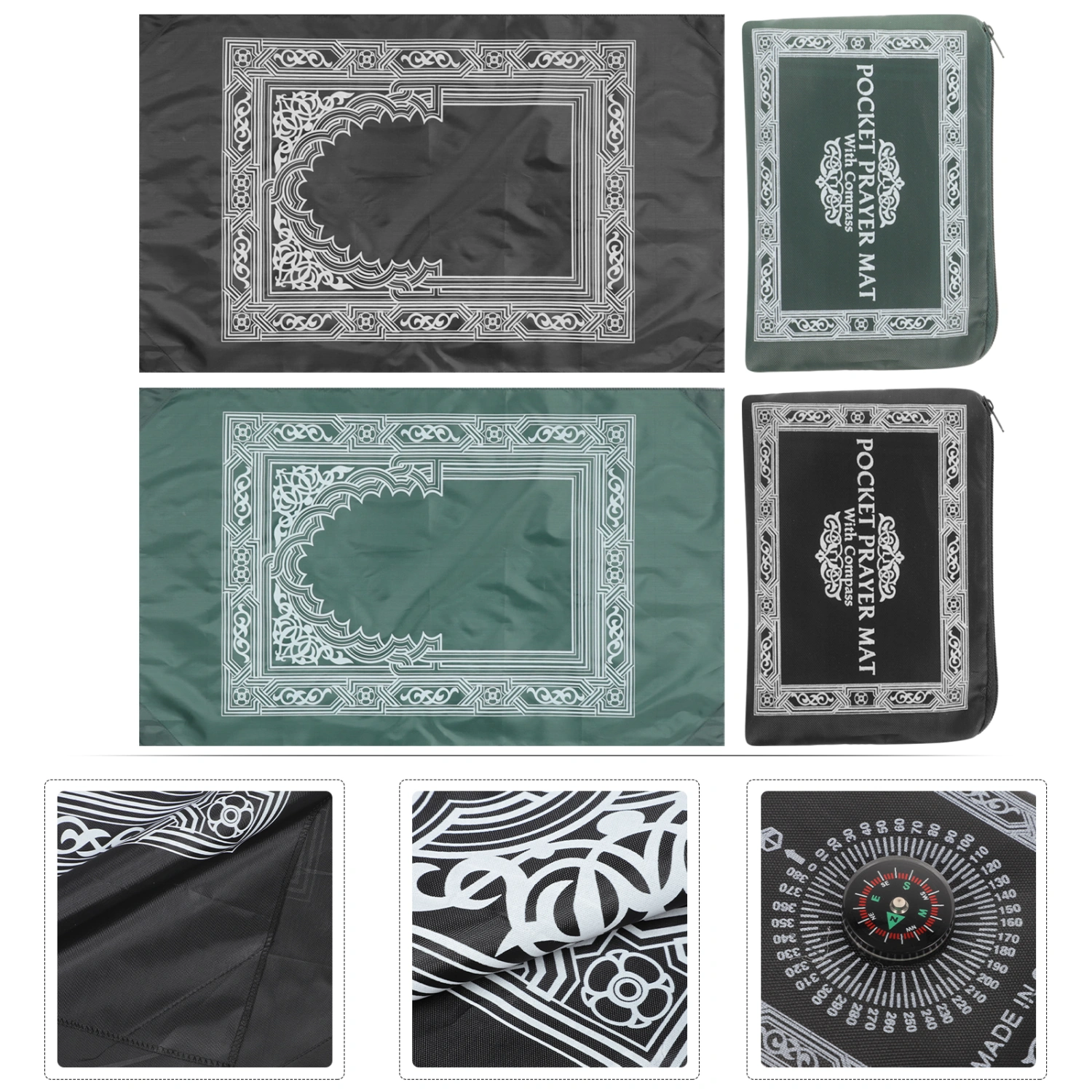 2Pcs Islamic Prayer Carpet Portable Prayer Mat with Compass Muslim Prayer Rug Practical Prayer Carpet