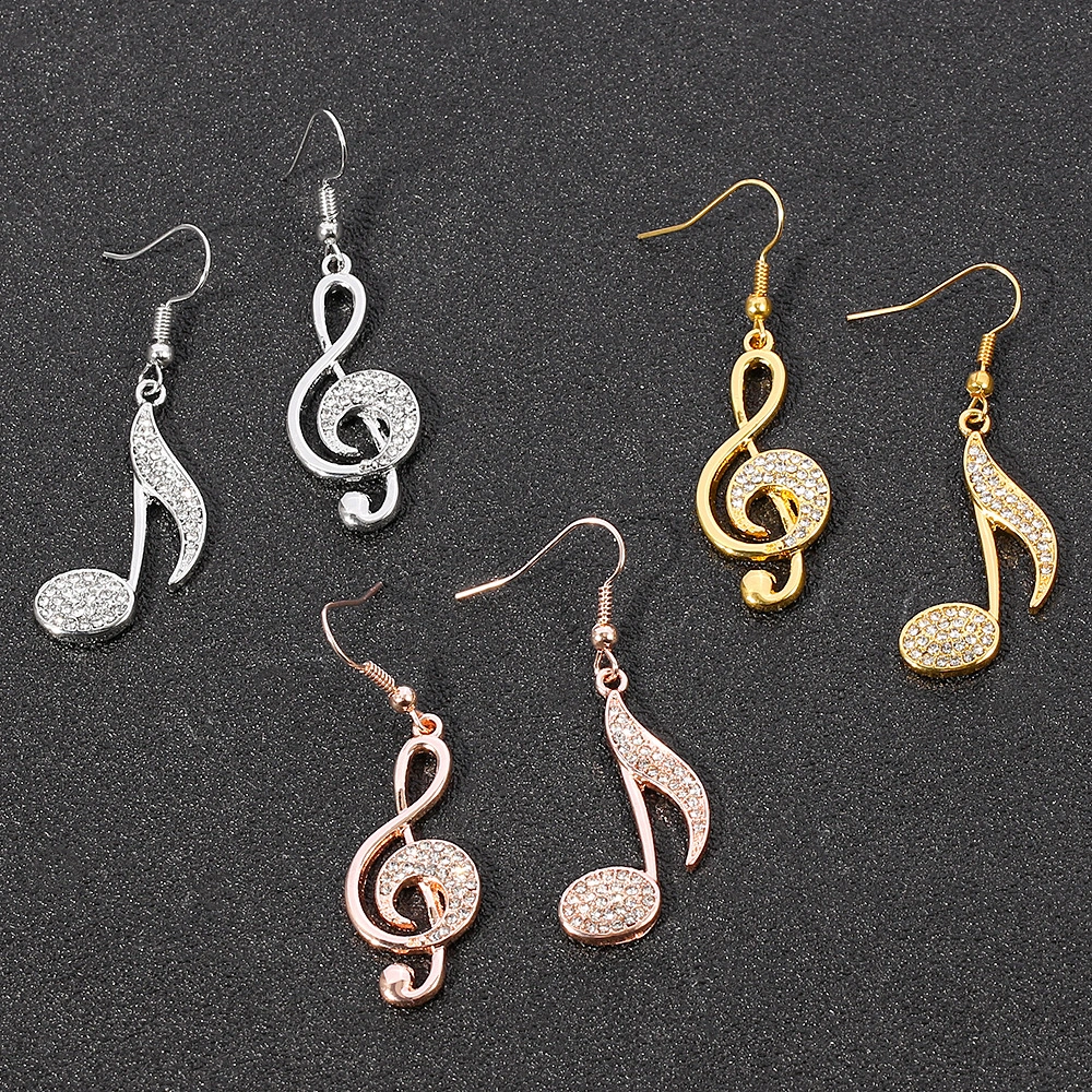 1 Pair Rhinestone Note Earrings Asymmetric Earrings Sparkling Earrings Personalized Earrings