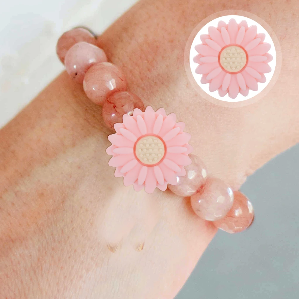 15pcs Daisy Flower Beads Silicone Loose Spacer Beads for Necklace Bracelet Jewelry Making