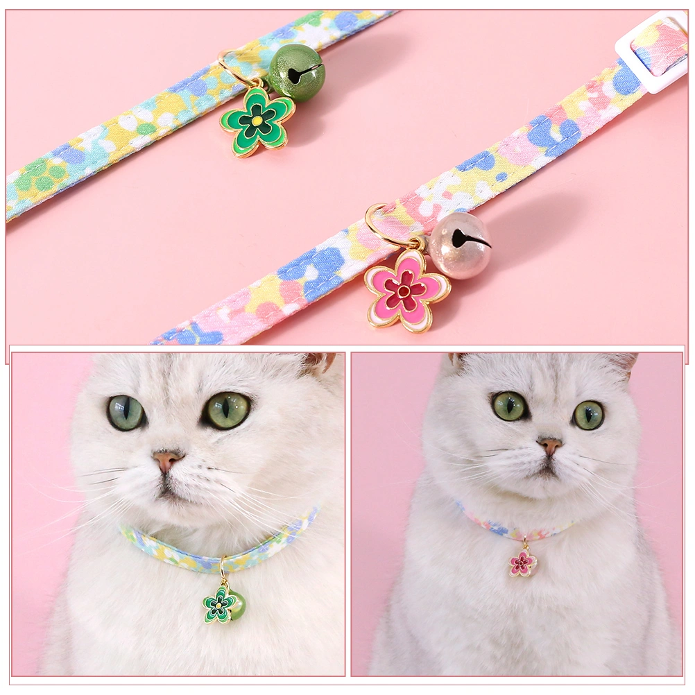 2pcs Cute Cat Collar Flower Bell Pendant Cat Collar Cat Gift Cartoon Adjustable Collar for Dog