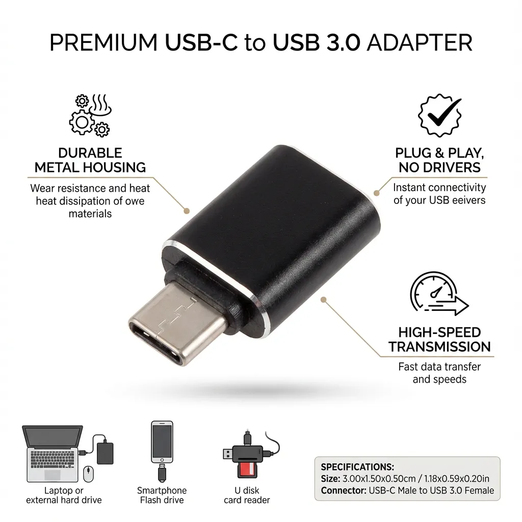 USB-C to USB 3.0 Adapter USB-C Male to USB 3.0 Female Converter Accessory