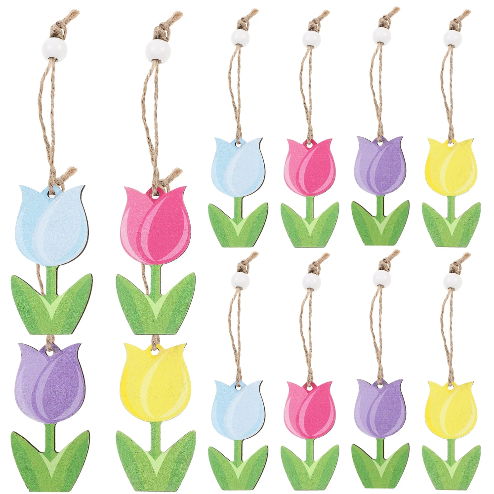 1 Box Wooden Tulip Shape Pieces Colorful Wooden Cutouts Tulip Cutouts Pendants