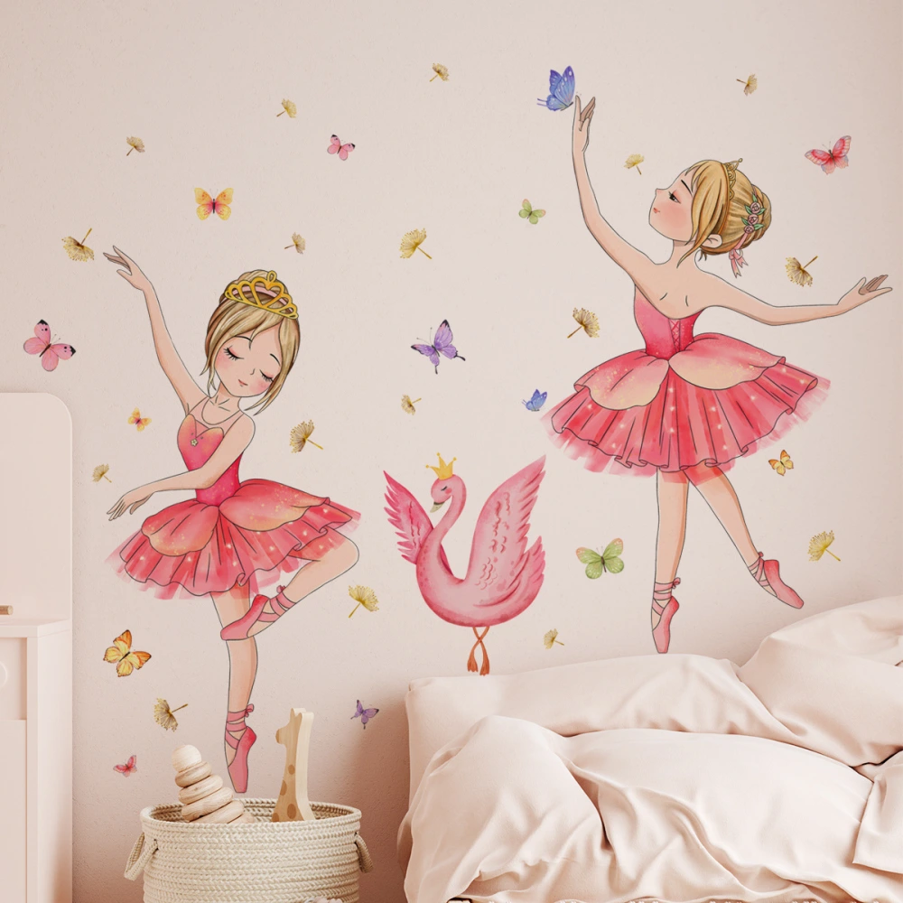 2pcs Ballet Swan Butterfly Wall Stickers Bedroom Wall Stickers Decorative Wall Stickers