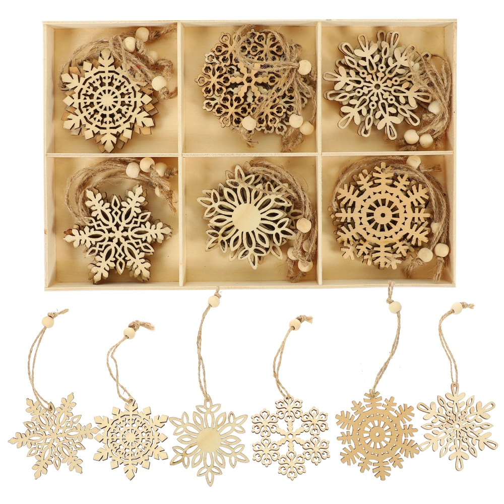 24pcs Christmas Snowflake Ornament Wooden Xmas Tree Hanging Ornament Xmas Decoration Party Supplies