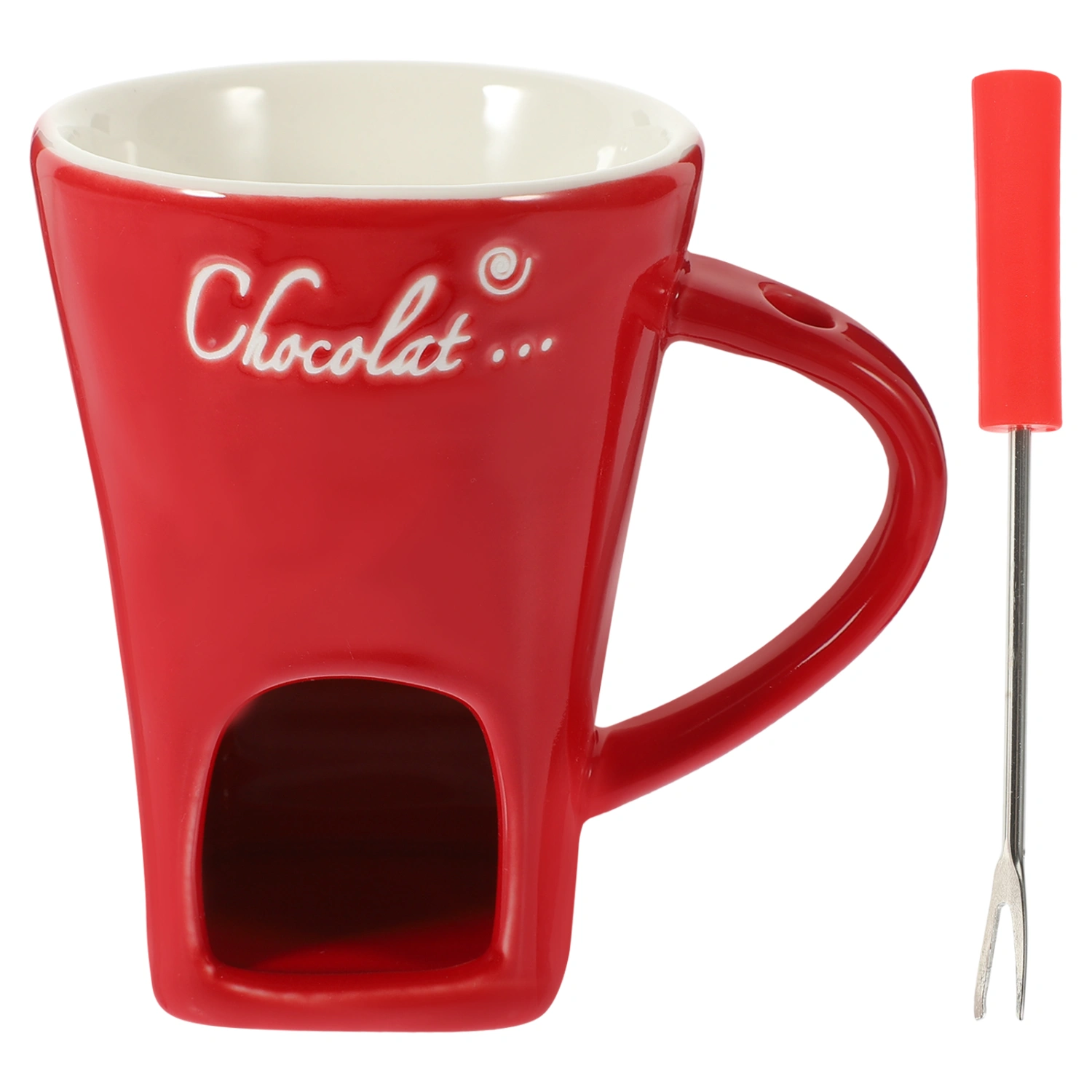 1 Set Ceramic Cheese Warmer Porcelain Fondue Mug Chocolate Melting Mug with Fork