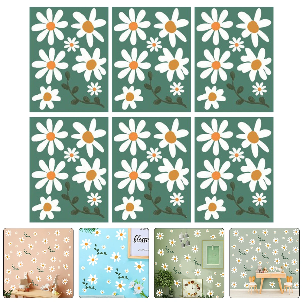 6 Sheets Decorative Daisy Wall Stickers Daisy Flower Wall Stickers PVC Flower Wall Decals