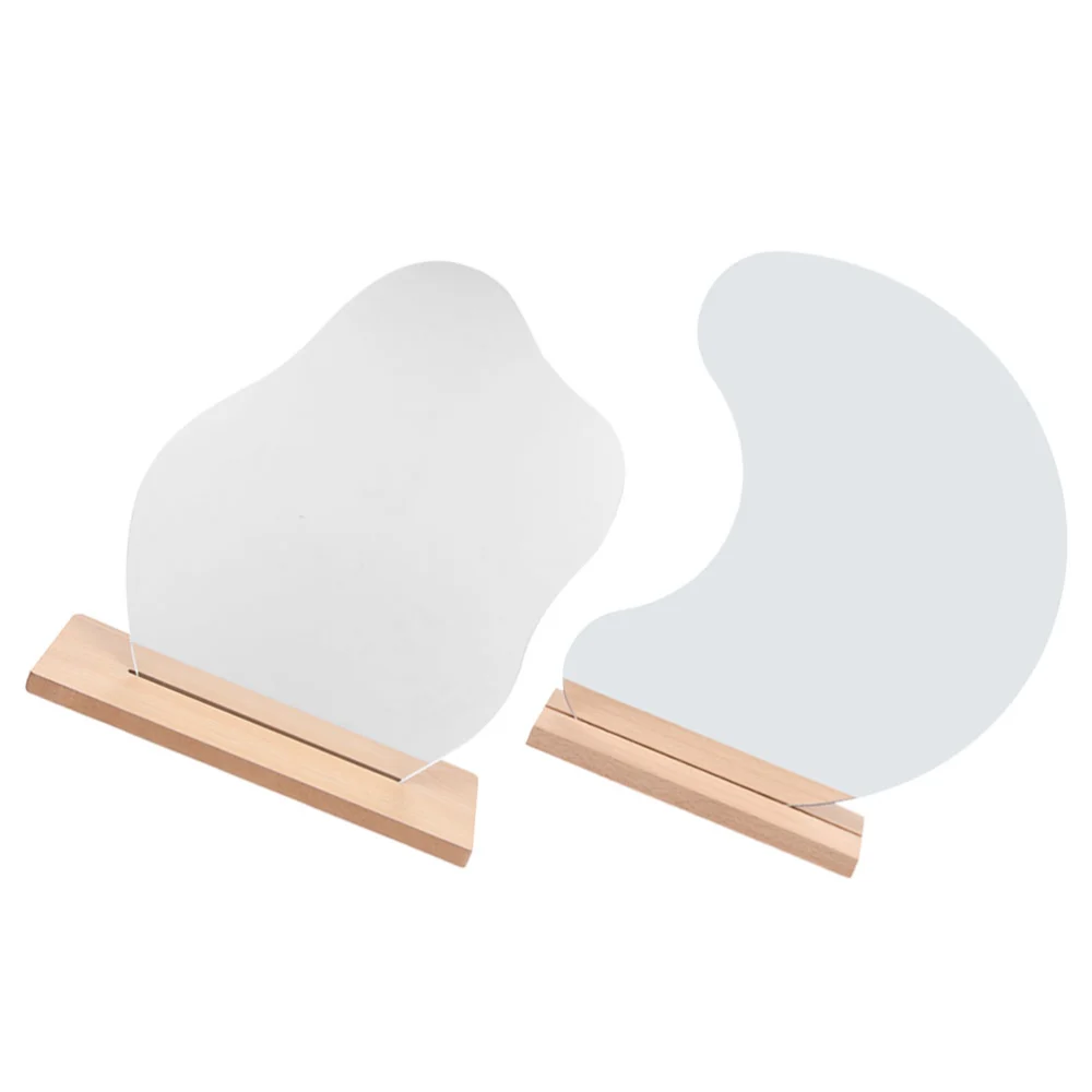 2pcs Makeup Mirrors Desktop Frameless Mirrors Cosmetic Mirrors with Wooden Base