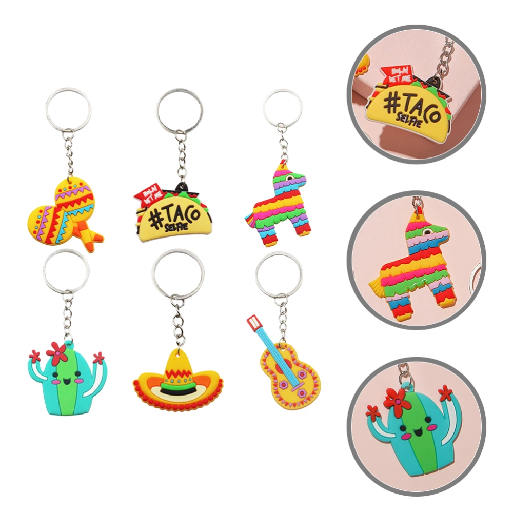 6pcs Mexican Keychain Decoration Cinco De Mayo Keychain Creative Cartoon Key Ring for Bag