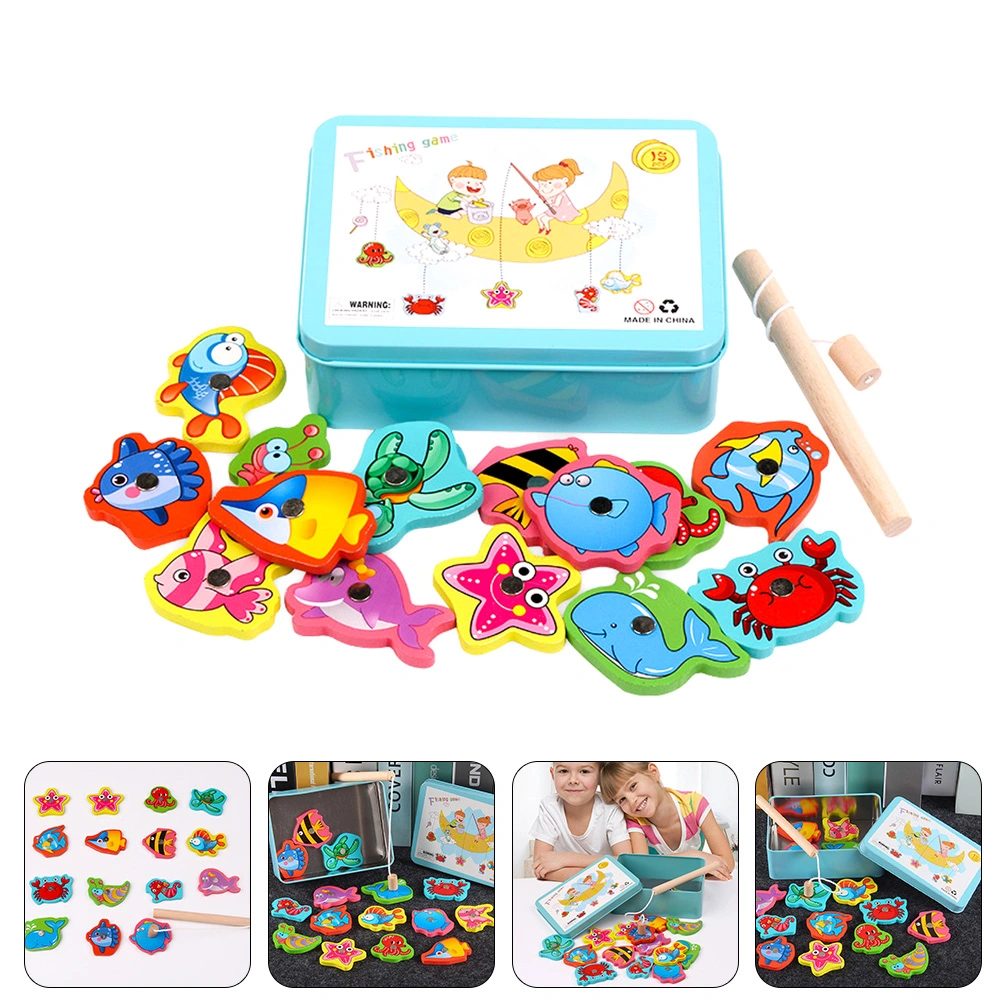 1 Box of Wooden Montessori Toys Toddlers Magnetic Fishing Game Toys Early Education Plaything