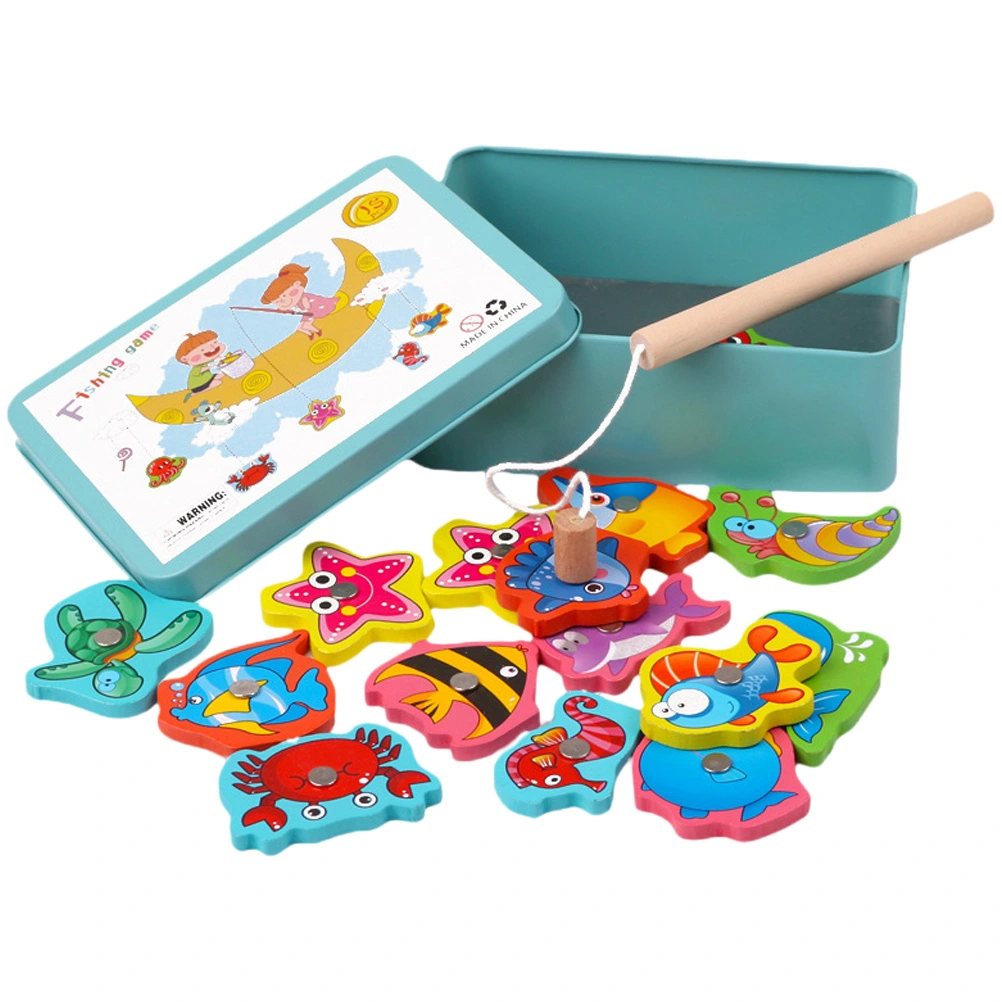 1 Box of Wooden Montessori Toys Toddlers Magnetic Fishing Game Toys Early Education Plaything