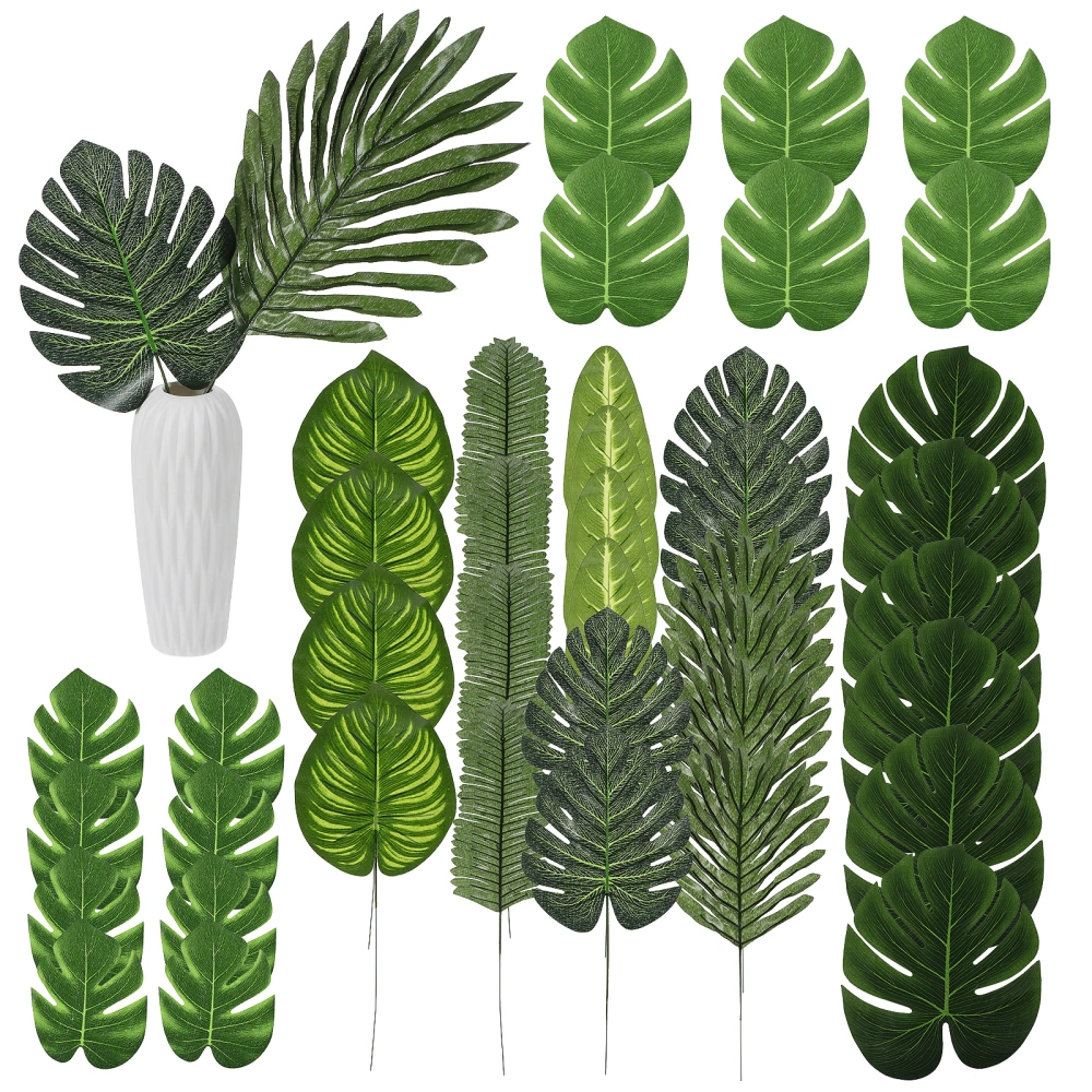 40pcs Artificial Palm Leaves Fake Tropical Leaves Hawaiian Luau Party Desktop Decorations