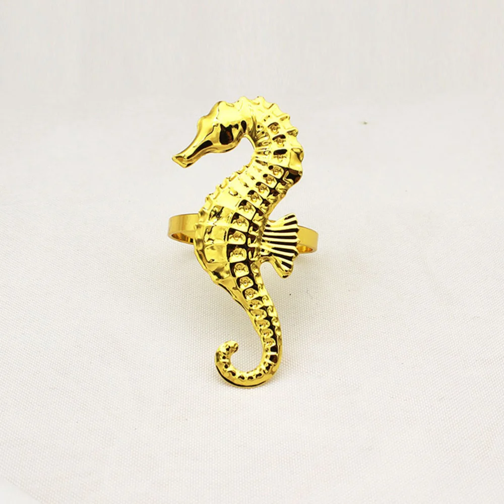 6pcs Creative Seahorse Shaped Napkin Ring Dining Table Napkin Buckle Restaurant Hotel Use Alloy Napkin Holder