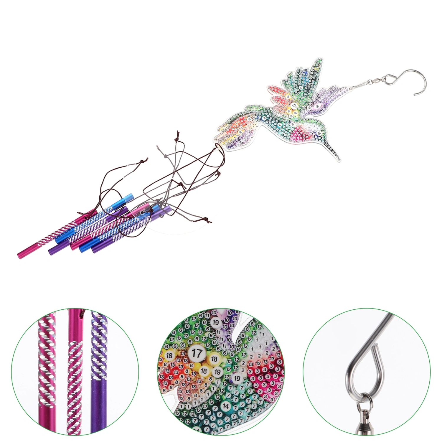 1 Set of Diamond Drawing Wind Chime DIY Set Bird Wind Chime DIY Set Decorative Bird Wind Bell Set