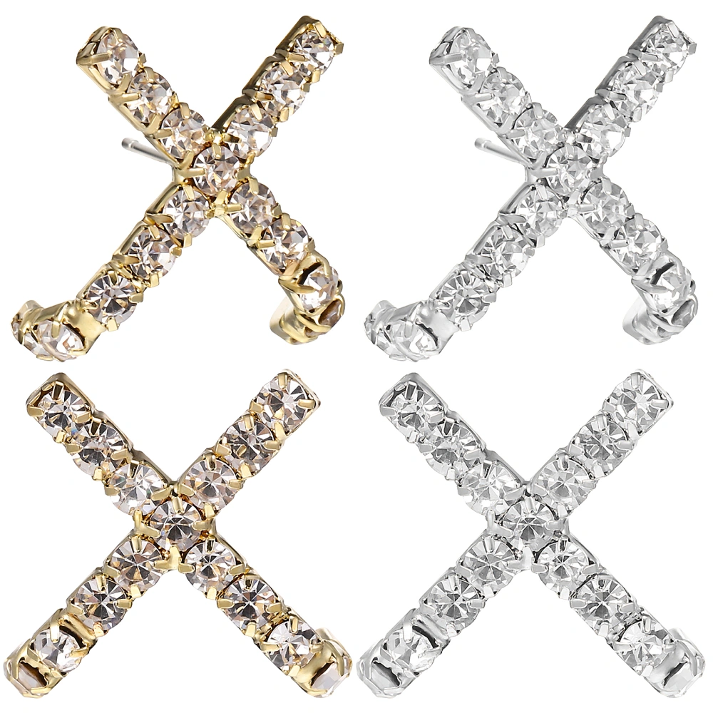 2 Pairs Cross Stud Earrings Shiny Cubic Zirconia Women Ear Studs Statement Jewelry