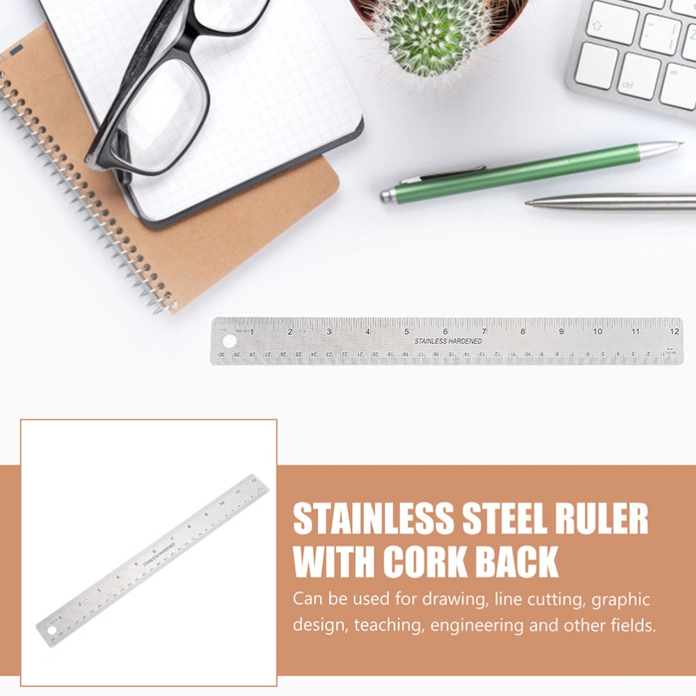 4Pcs Household Cork Backing Rulers Multi-function Straight Rulers Convenient Student Rulers