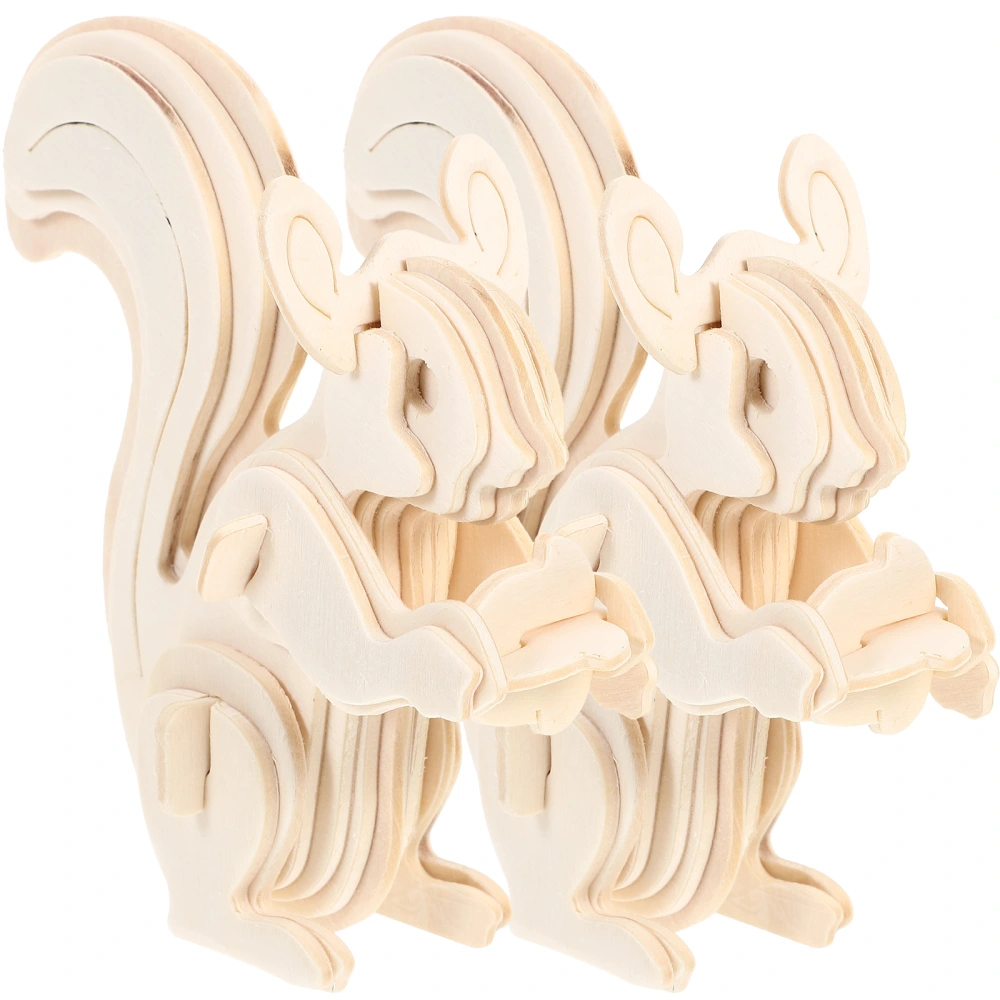 2pcs Animal Puzzle Toys Interactive Puzzle Jigsaws DIY Wooden Animal Puzzles(Squirrel Type)